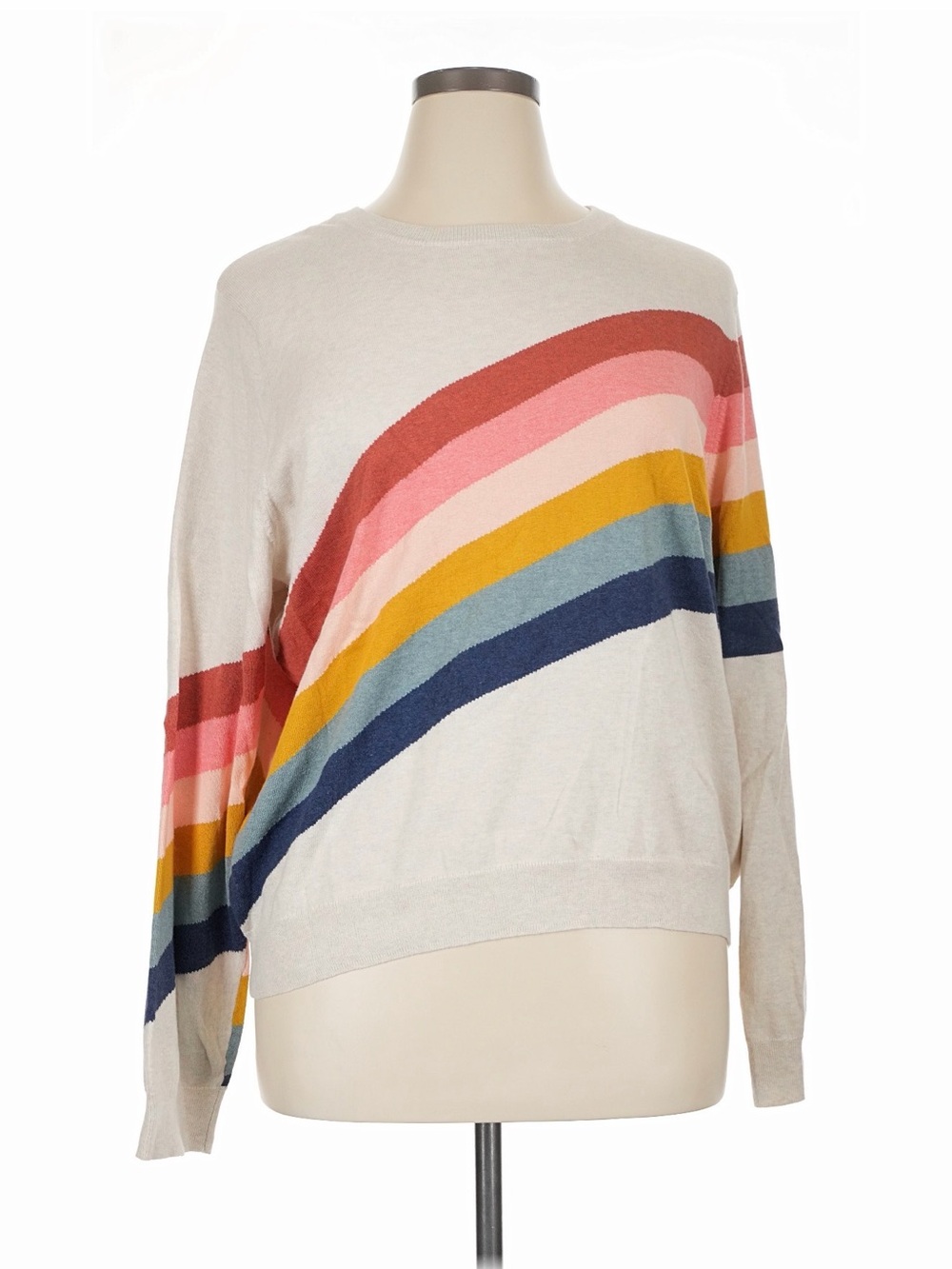 Marine Layer Cream Rainbow Stripe Crewneck Sweater, lightweight XL